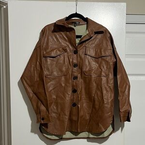 Fashion Nova Brown Faux Leather Shirt Jacket